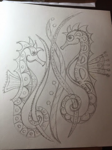 Goldwork Seahorses Sketch