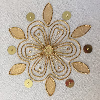 Introduction to Goldwork: Couched and Painted Flower Bloom