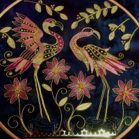 Goldwork Pink Flamingo Kit worked in 12" Hoop