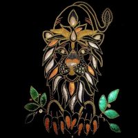 goldwork lion with colour section